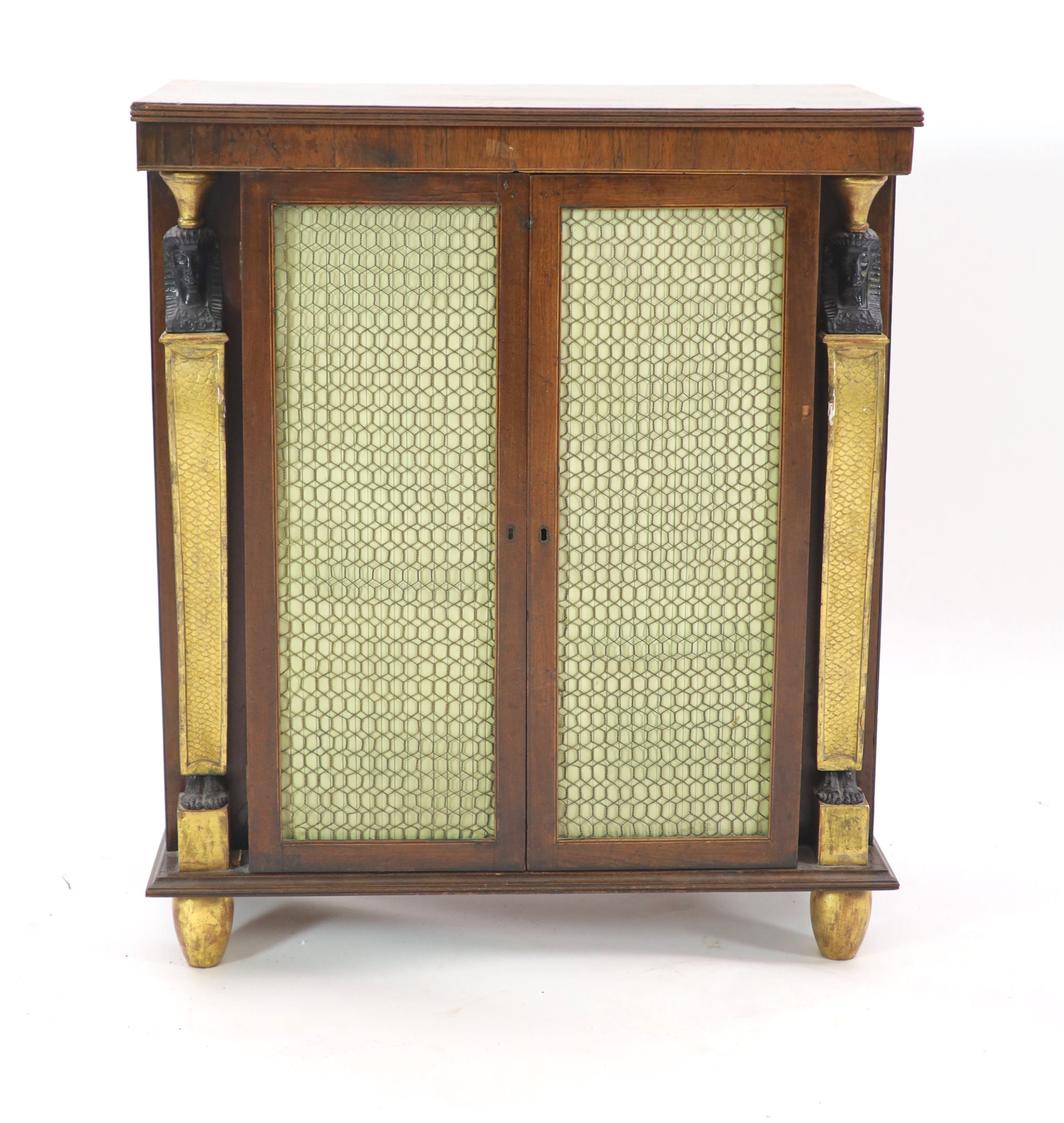 A Regency crossbanded mahogany dwarf bookcase, W.74cm D.40cm H.87cm